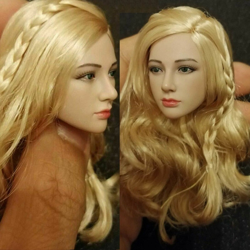 1/6 Girl Head Sculpt Long Blonde Hair for 12" Female Action Figure