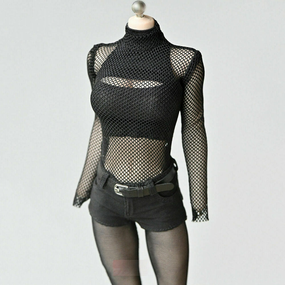 1/6 Clothing Female T-shirt See-through Top Mesh Stockings Shorts