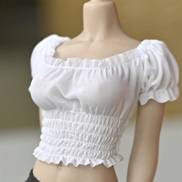 1/6 Clothing Female Off Shoulder Short Sleeve Exposed Navel Pleated Tops