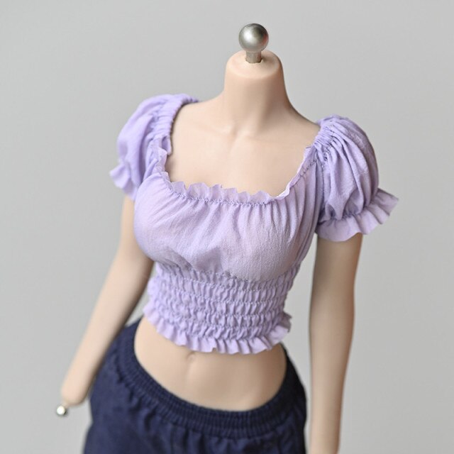 1/6 Clothing Female Off Shoulder Short Sleeve Exposed Navel Pleated Tops